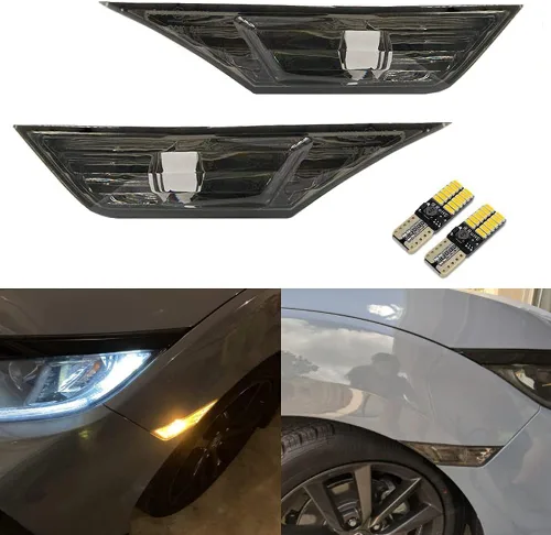 Miniatura 12 de 2 unids JDM llevó la luz de marcador lateral para Hon'da Civic Sedán/Coupe/Hatchback 2016 en adelante lente ahumada luces de señal de giro Lente