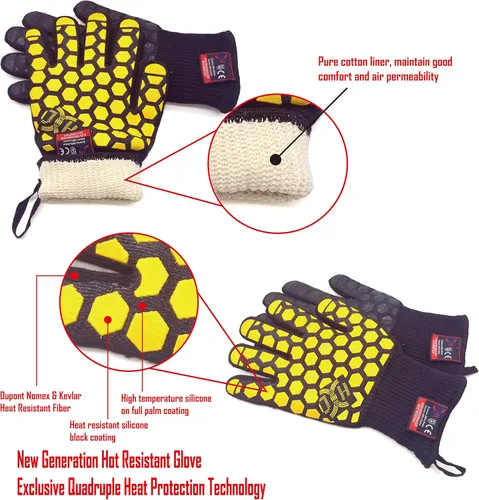 Miniatura 5 de JH - Guante para hornear resistente al calor, certificado EN407 para 932 °F, revestimiento de 2 capas de silicona, guantes de cocina, para cocinar a
