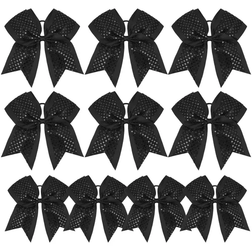 Miniatura 10 de 8 lazos de animación con brillantina, grandes lazos negros para animar, lazos para el pelo para niñas de 8 pulgadas, banda elástica a granel