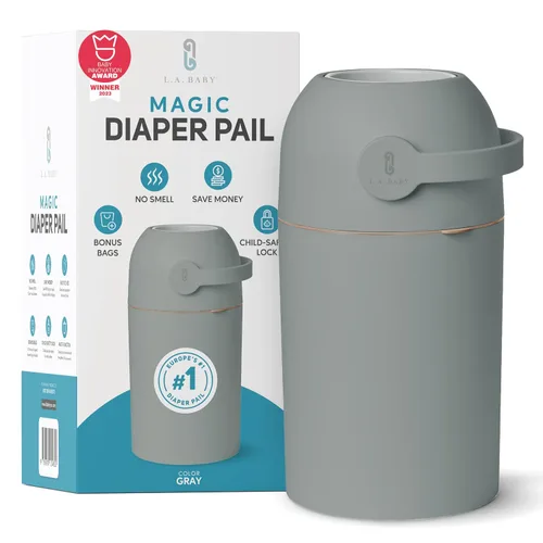 L.A. BABY Magic - Cubo para pañales – Sistema patentado 100% libre de olores con bloqueo seguro para niños – Diseño galardonado – No requiere Verde