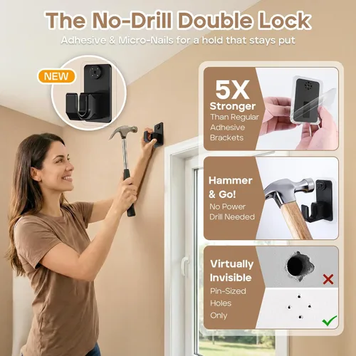 Miniatura 2 de Paquete de 2 barras de cortina sin taladrar con sistema de montaje adhesivo y clavo – Apto para inquilinos y mínimo daño de pared, barra ajustable