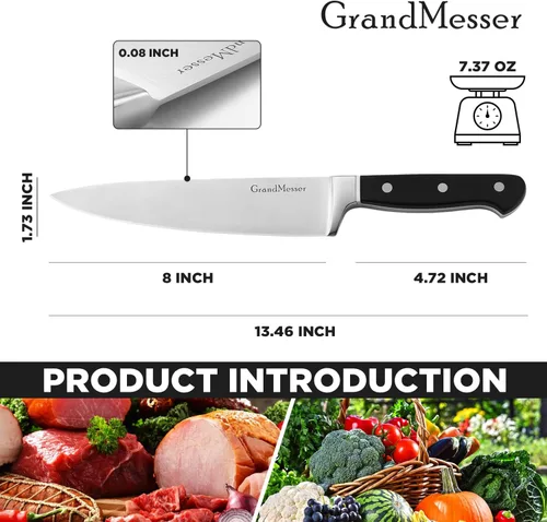 Miniatura 3 de Cuchillo de chef en acero japonés AUS-8, cuchillo de cocina profesional de 8 pulgadas, cuchillo de cocina ultra afilado con mango ergonómico