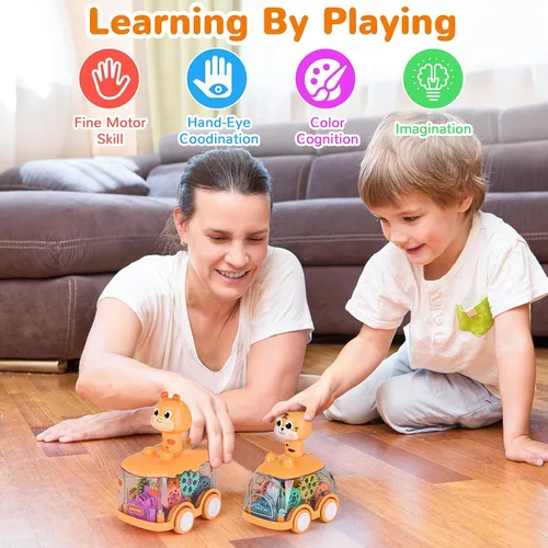 Miniatura 5 de Coches de juguete para bebés, auto de prensa y marcha para niños pequeños, juguetes iluminados, regalos de cumpleaños para niños y niñas, jirafa