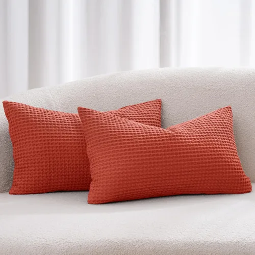Miniatura 21 de PHF - Funda de almohada lumbar 100% de algodón, tejido de punto gofre, 12 x 20 pulgadas, sin relleno, paquete de 2 fundas de cojín rectangulares