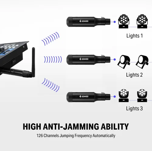 Miniatura 3 de Donner Receptor transmisor inalámbrico DMX512 DJ 2.4G DMX Controlador inalámbrico 5 receptores con batería incorporada y cúpula de luz y 1
