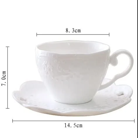 Miniatura 2 de Taza tazas de cerámica taza de café conjunto blanco pequeño real lujo vintage taza de té platillo boda flor tazas de café taza de café