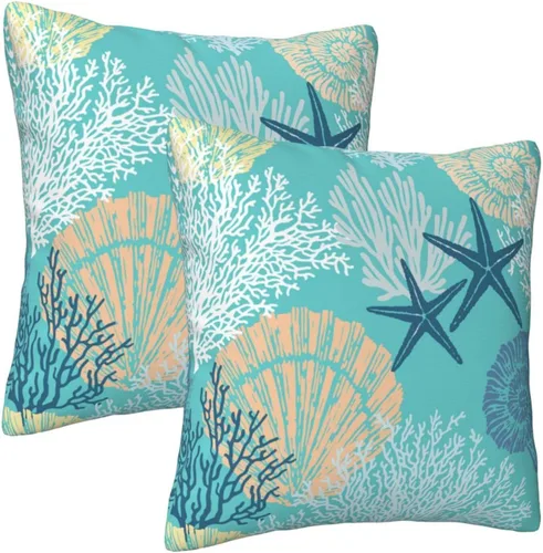 Miniatura 2 de Fundas de almohada de playa costera 18x18, juego de 2, fundas de almohada decorativas con diseño de estrella de mar y caballito de mar
