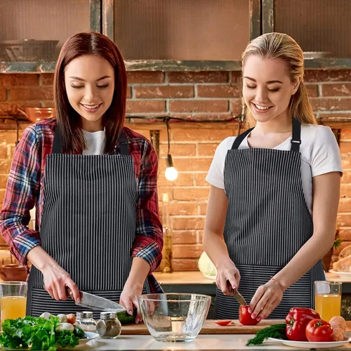 Miniatura 5 de Handepo 4 Piezas Delantales de Cocina con Bolsillos Delantales Ajustables Impermeables para Hornear para Mujeres Hombres Chef BBQ Regalo de Navidad