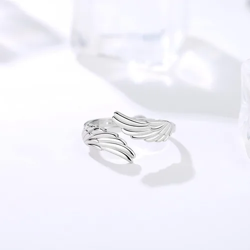 Miniatura 3 de YLT Anillo de plata de ley 925 con alas de ángel, ajustable, delicado, para mujeres y niñas, Metal