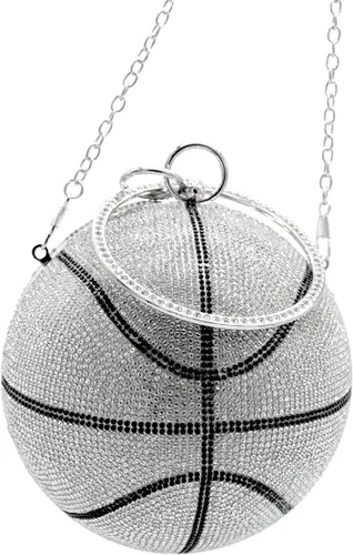 Miniatura 37 de UMREN Bolso cruzado con forma de baloncesto para mujer, con diamantes de imitación, bola redonda de cristal, bolso de mano para fiesta de boda