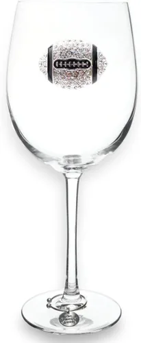 THE QUEENS' JEWELS Copa de vino de tallo con joyas de fútbol (diamante y negro) - Regalo único para mujeres, cumpleaños, lindo, divertido, sin