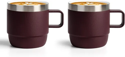 Zenbo Taza de Espresso/Café de 6 onzas con asa, doble pared aislada al vacío de acero inoxidable 18/8 con forro de cerámica, café, té, bebidas Wild