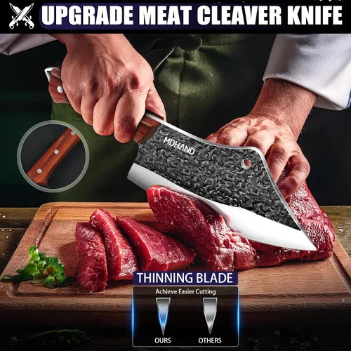 Miniatura 5 de MDHAND Juego de cuchillos de carnicero, 8 cuchillos de chef forjados a mano con caja de regalo, cuchillo de corte de carne para cocina, cuchillos