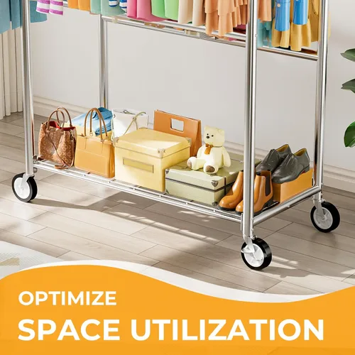 Miniatura 4 de Perchero resistente con carga de 1060 libras, cuatro barras de ropa rodantes para colgar ropa, estante de ropa rodante con ruedas resistentes, Plata