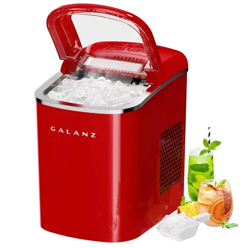Galanz Máquina eléctrica portátil para hacer hielo para encimera, 26 libras en 24 horas, 9 cubos en forma de bala listos en 9 minutos, 2 tamaños de