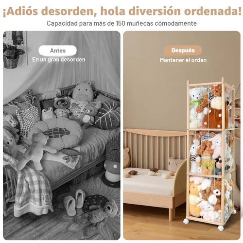 Miniatura 5 de Almacenamiento de animales de peluche, almacenamiento de zoológico de animales de peluche de madera con ruedas de freno, organizador de juguetes