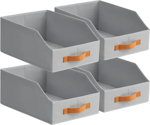 Miniatura 25 de Homsorout Contenedores de almacenamiento de tela para organizar, paquete de 6 cajas de almacenamiento grandes trapezoidales plegables con asa