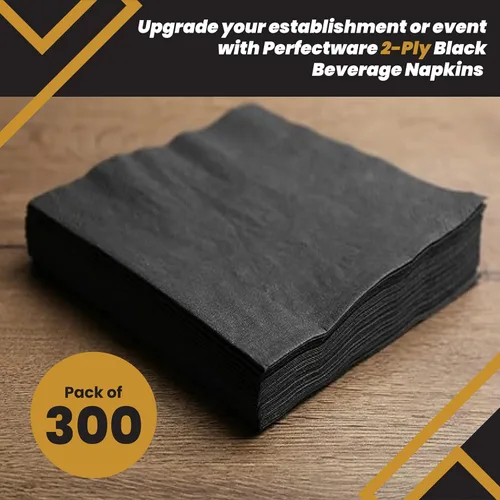 Miniatura 2 de Perfectware - Servilletas negras para bebidas de 2 capas - Paquete de 300 servilletas de cóctel, 10 x 10 pulgadas