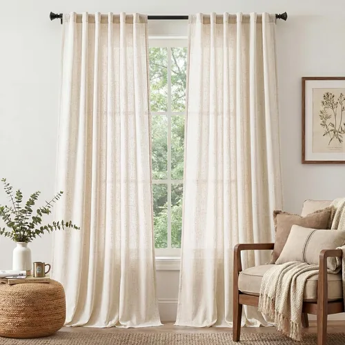 Miniatura 124 de JINCHAN Cortinas de lino de 108 pulgadas de largo, juego de 2 paneles, cortinas de ventana para sala de estar y dormitorio, cortinas
