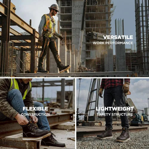 Miniatura 4 de KELODON Botas de trabajo impermeables con punta de acero para hombre, botas de trabajo de cuero de 6 pulgadas para hombre, zapatos de punta de acero