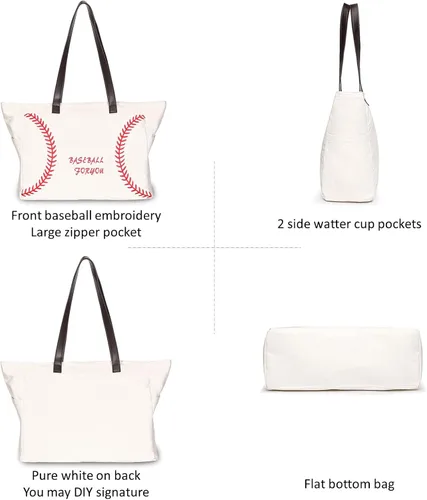 Miniatura 3 de Bolsas de béisbol para mujer, bolsas de lona gruesa con bolsillos, artículos esenciales deportivos para mamá, accesorios para el día del juego