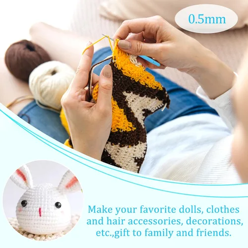 Miniatura 6 de Gancho de ganchillo de 0,5 mm, mango ergonómico para manos con artritis, agujas de tejer extra largas para principiantes y lana para ganchillo
