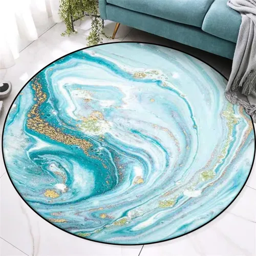 Miniatura 32 de Tapete redondo de mármol verde esmeralda, lavable, pequeño círculo, para dormitorio, sala de estar, alfombra moderna abstracta circular, 2 pies