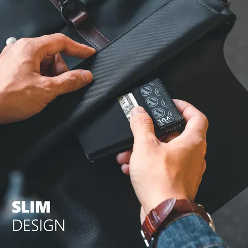 Miniatura 4 de VULKIT Billetera minimalista con ventana de identificación y bolsillo EDC con bolsillo desplegable para tarjetas de crédito y bloqueo RFID, diseño