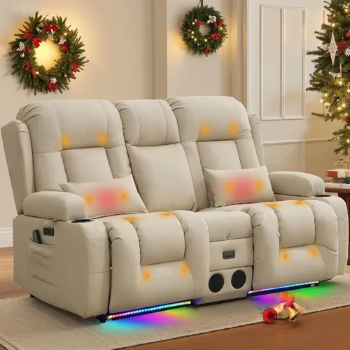 Miniatura 9 de TUNYI Sofá Reclinable Eléctrico Loveseat con Masaje y Calor, Asientos de Cine en Casa con Consola, Sofá Reclinable RV Loveseat con USB/Toma