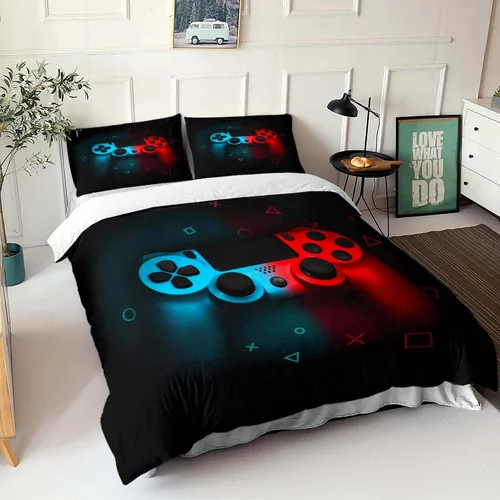 Miniatura 2 de HOSIMA Juego de funda de edredón de pelotas de fútbol, funda de edredón para adolescentes, niños, azul, rojo, videojuego, juego de cama