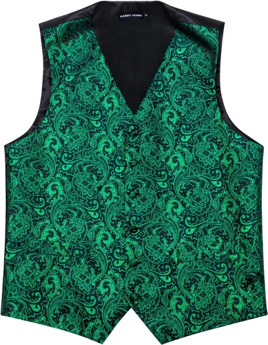 Miniatura 13 de Barry.Wang Conjunto de chaleco de pajarita para hombre, chaleco con cuello en V de seda jacquard de cachemira, gemelos de pañuelo formal/ocio, boda