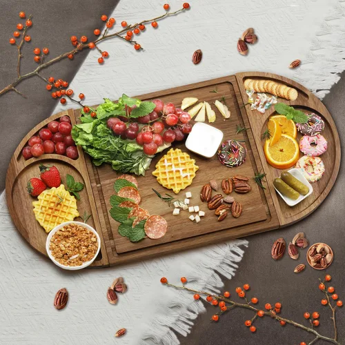 Miniatura 8 de Juego de 3 tablas de queso magnéticas extra grandes, tablero de queso, cuadrado, redondo y en forma de corazón, bandeja de madera para servir