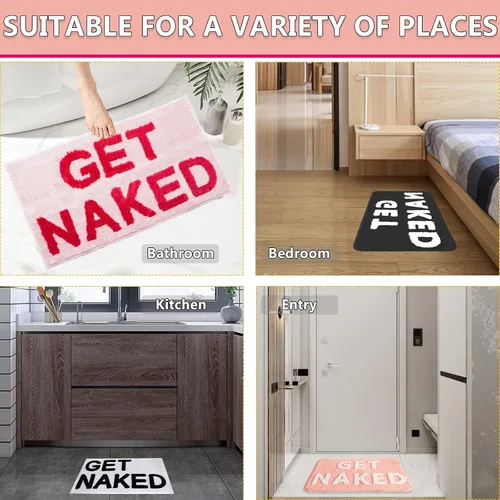 Miniatura 6 de Alfombra de baño divertida con texto en inglés «Get Naked», suave, antideslizante, bonita, divertida decoración de baño para dormitorio