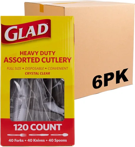 Miniatura 16 de Glad Cubiertos de plástico surtidos de alta calidad, tenedores, cuchillos y cucharas transparentes extra resistentes, juego de 150 piezas