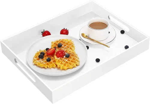 Miniatura 10 de Bandeja decorativa para mesa auxiliar para el hogar, 10 x 10 pulgadas, elegantes bandejas de acrílico con asas, funciona para comer, desayuno, Negro