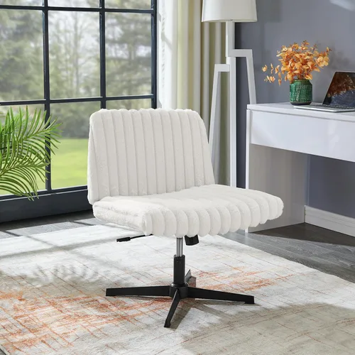 Miniatura 10 de Roundhill Blynn - Silla giratoria ajustable con cruz cruzada, silla de oficina de asiento ancho, silla de tocador, color gris claro