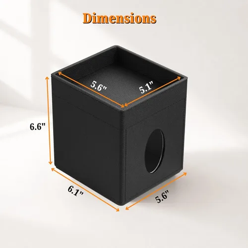 Miniatura 6 de LAMOTI Funda de cuero para caja de pañuelos con bandeja de almacenamiento, soporte cuadrado para caja de pañuelos faciales para baño, mesa de Negro