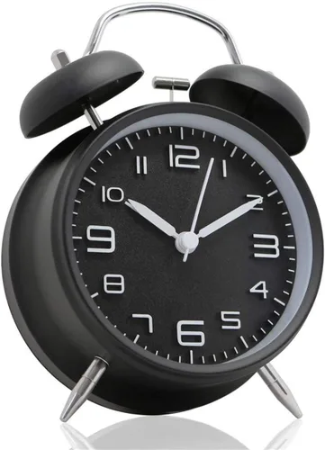 TXY Reloj despertador clásico de doble campana para dormitorio con esfera estereoscópica, carcasa esmerilada, luz de fondo, tono de llamada mecánico