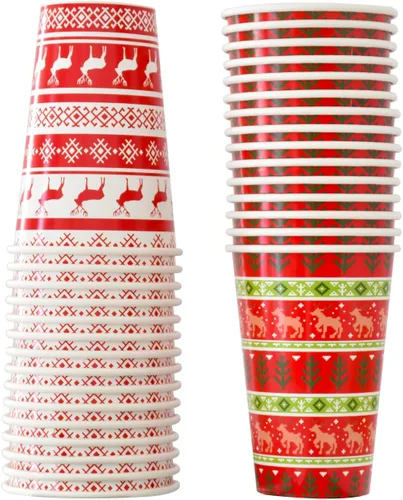 Gatherfun Suministros de fiesta de Navidad, suéter con diseño de reno, vasos de papel desechables de 16 onzas para decoraciones de fiesta de Feliz
