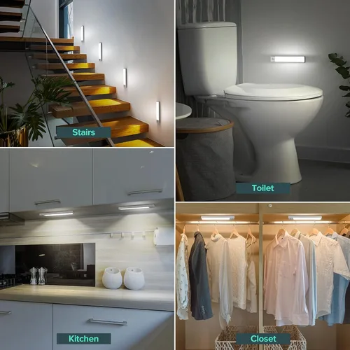Miniatura 6 de BLS 36 luces LED de armario alimentadas por pilas, iluminación súper brillante debajo del gabinete, sensor de movimiento interior, inalámbrico, 1500