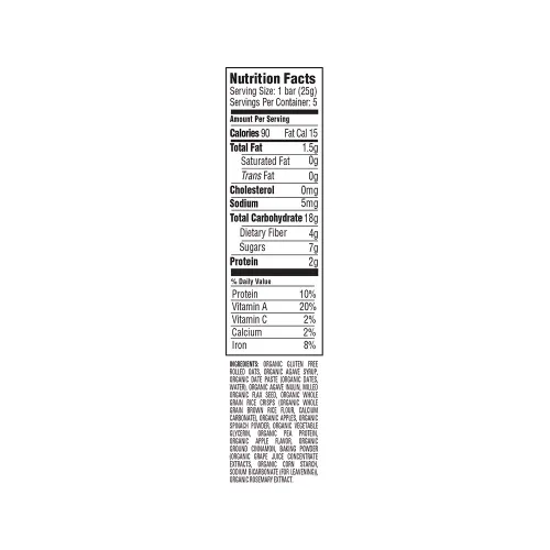 Miniatura 3 de HAPPYTOT Organics Barras de Avena Horneadas Suaves con Fibra y Proteína Snack para Niños Pequeños Manzana y Espinaca, Barras de 0.88 Onzas, Caja