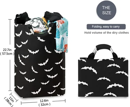 Miniatura 2 de Cesta de lavandería de 50 L para Halloween, diseño gótico, plegable, con asas acolchadas, impermeable, duradera, cesta de almacenamiento