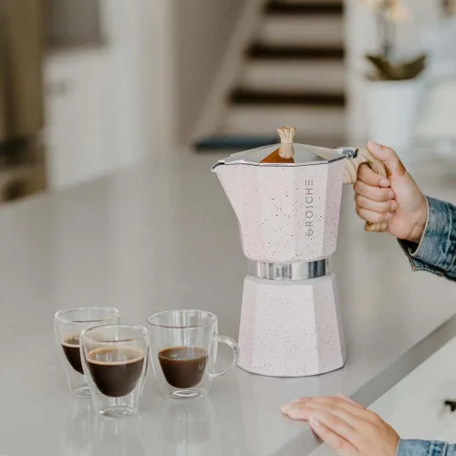 Miniatura 8 de Grosche Milano Moka Cafetera de espresso moca, cafetera greca para preparar café espresso percolado en estufa, rosa, 6 tazas