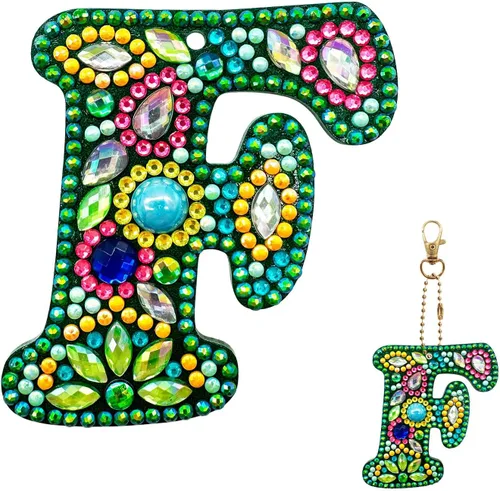 Miniatura 10 de YOYA Llaveros de pintura de diamantes de doble cara letras 5D con pintura de diamantes, kit de llavero de pintura de diamantes de taladro completo