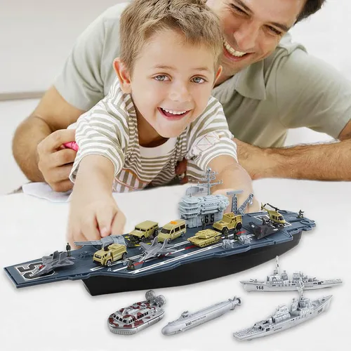 Miniatura 7 de deAO Portaaviones de juguete con soldados del ejército a escala, aviones de guerra, buques de guerra, vehículos militares, acorazados, aviones