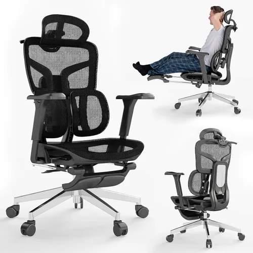 Miniatura 9 de MOJAY Silla de oficina ergonómica con reposapiés, silla de escritorio grande y alta con soporte lumbar, silla de escritorio de respaldo alto