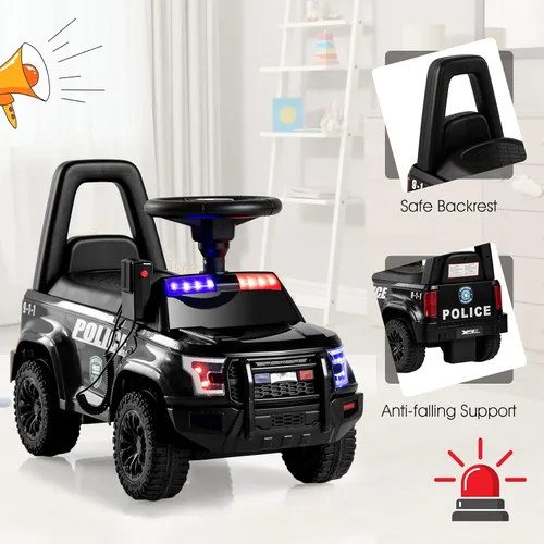 Miniatura 5 de OLAKIDS Coche de policía de paseo con empuje para niños, juguete deslizante de pie a suelo para niños pequeños con sirena, volante, megáfono, Rosa