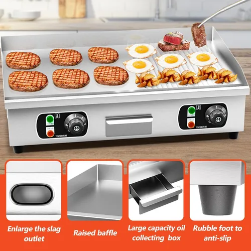Miniatura 5 de Plancha eléctrica comercial de 29 pulgadas, parrilla de 110 V 3000 W, parrilla de placa caliente de parrilla plana, control termostático ajustable