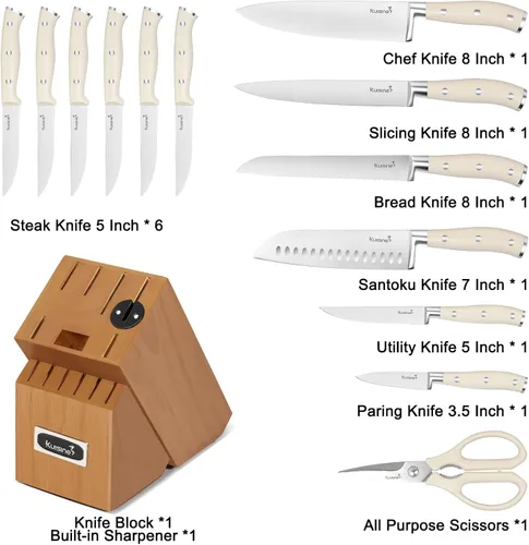 Miniatura 3 de Juego de cuchillos de cocina Kuisine, hoja de acero inoxidable de alto carbono ultra afilada, mango ergonómico, juego de cuchillos afilados