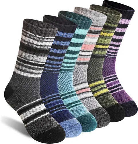 DoSmart Calcetines de senderismo de lana merino para niños y niñas, térmicos, cálidos, gruesos, acogedores, acolchados, 6 pares